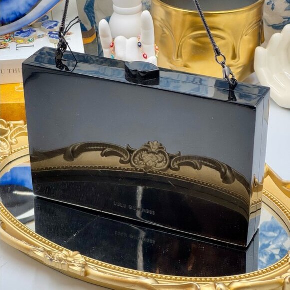 🆕 LULU GUINNESS 🧿 NWT Cassie Striped Black & Mother of Pearl Perspex Clutch - Picture 8 of 15